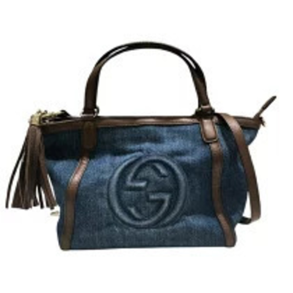 Gucci Soho Denim Tote Bag Blue Leather Handbag